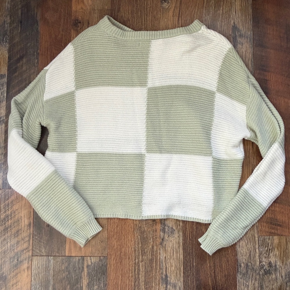 moon & madison Olive and Cream Block Sweater checkered soft stretchy medium - Picture 4 of 6